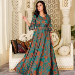 Sage - Teal Green Maxi With A Touch Of Rust Floral - 369 By Athena Apparels