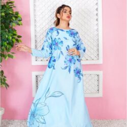 Aqua - Sky Blue Floral Hand-Worked Long Maxi - 361 By Athena Apparels